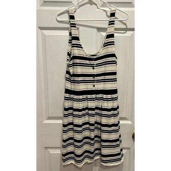 J. Crew Women's Large Villa Dress Black Ivory Stripe  Casual Buttons - Picture 4 of 7